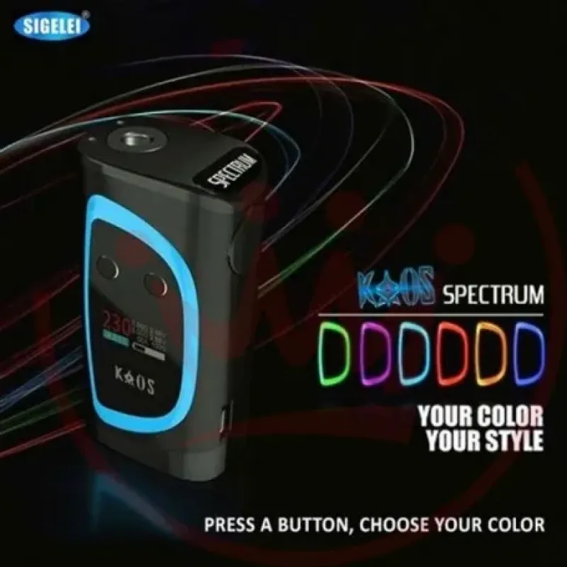 Sigelei Kaos Spectrum 230W mod, şık LED ışık tasarımı ve yüksek performansıyla dikkat çeker. Gelişmiş kontrol ve uzun pil ömrü sunar.