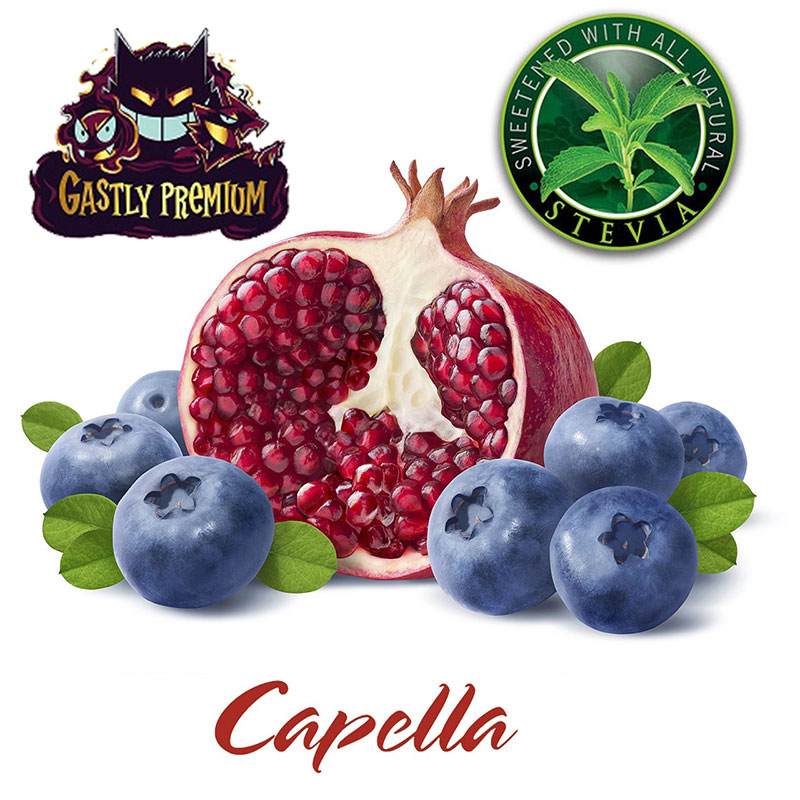Capella Blueberry Pomegranate, yaban mersini ve nar lezzetini bir araya getiren yoğun aromalı bir deneyim sunar. Tatlı ve ferahlatıcı bir seçenek.