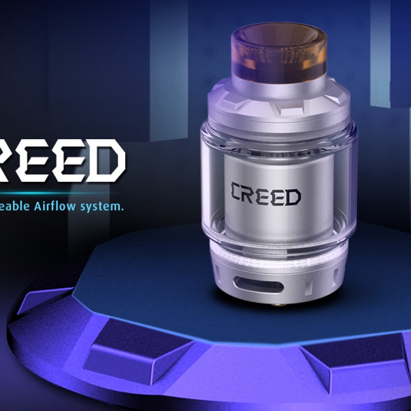 Geakvape CREED, geniş likit kapasitesi ve ayarlanabilir hava akışıyla yoğun aroma sunar. Dayanıklı yapısıyla uzun ömürlü kullanım sağlar.
