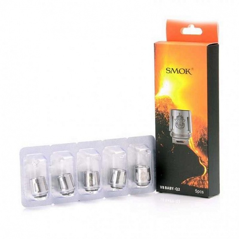 SMOK V8 Baby-Q2 Coil 5'li paket ile yoğun aroma ve güçlü performans deneyimi yaşayın. Uyumlu cihazlar için ideal orijinal yedek coil seti.